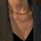 Lettering Layered Necklace 01kc-dz-233 - Gold - One Size