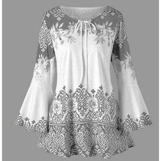 Patterned Bell-sleeve T-shirt