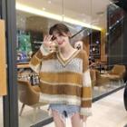 Glitter Trim Color Block Sweater