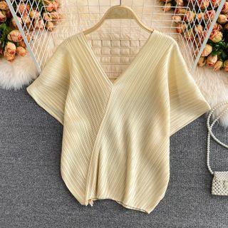 Short-sleeve Ribbed Blouse