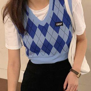 Short-sleeve T-shirt / Argyle Print Knit Sweater Vest