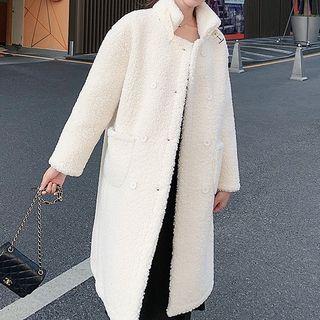 Double-breasted Fleece Plain Coat