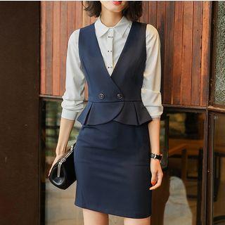 Set: Plain Blazer + Pinafore Dress + Shirt