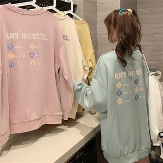 Lettering Flower Print Pullover