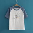 Color Block Round Neck Rabbit Print Short Sleeve T-shirt