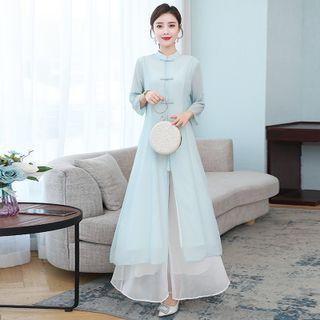 Traditional Chinese 3/4-sleeve Dress / Wide-leg Pants / Set