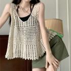Crochet Knit Tank Top / Camisole Top / Mini A-line Skirt