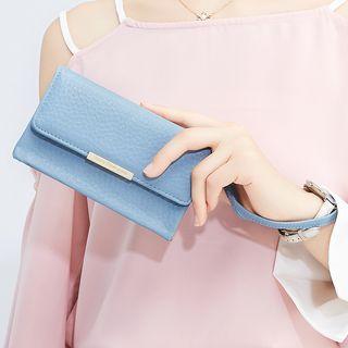 Faux Leather Zip Wallet With Strap