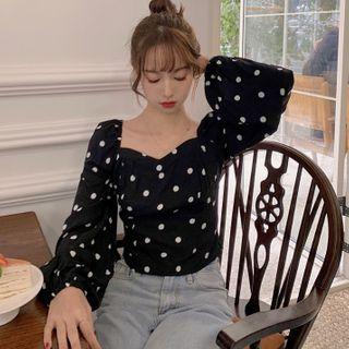 Dotted Open Back Blouse Black - One Size