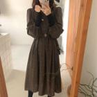 Puff-sleeve Floral Printed Tie-waist Dress As Shown In Figure - One Size