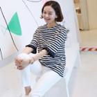 Frilled-sleeve Striped T-shirt