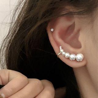 Non-matching 925 Sterling Silver Faux Pearl Earring 1 Pair - Arc White Bead Ab Earring - One Size