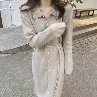 Long Sleeve Tie-waist Knit Dress