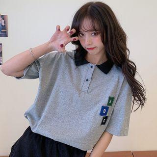 Short-sleeve Label Applique Polo-shirt