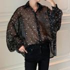 Long-sleeve Sequin Loose-fit Sheer Shirt