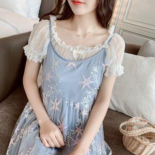 Short-sleeve Frill Trim Lace Top