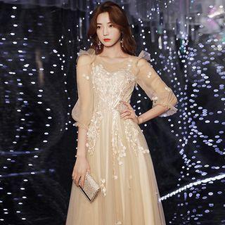 3/4-sleeve A-line Evening Gown / Cocktail Dress