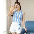 Set: Sleeveless Striped Chiffon Top + Shorts