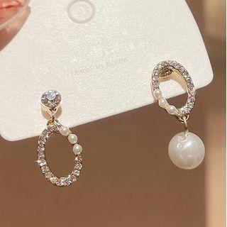 Faux Pearl Rhinestone Drop Earring 1 Pair - Silver & White - One Size