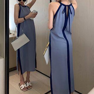 Contrast Trim Split Halter Dress