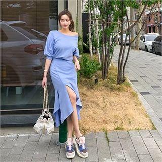 Off-shoulder Cutaway-hem Dress