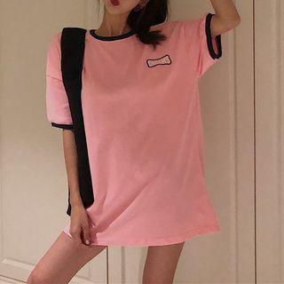 Contrast Trim Short Sleeve T-shirt Pink - One Size