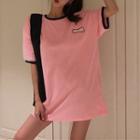 Contrast Trim Short Sleeve T-shirt Pink - One Size