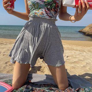 Inset Shorts Textured Flare Miniskirt