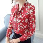 Floral Print Ribbon Chiffon Blouse