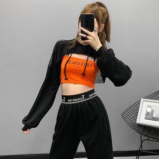 Patchwork Hooded Crop Top