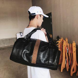 Faux Leather Pattern Panel Duffle Bag Black - L