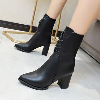 Chunky Heel Lace-upshort Boots