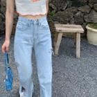 High-waist Ripped Split Hem Jeans