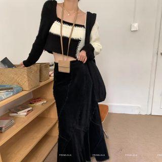 Cropped Sweater / Midi A-line Skirt