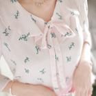 Tie-neck Ruffled Stipe Floral Blouse