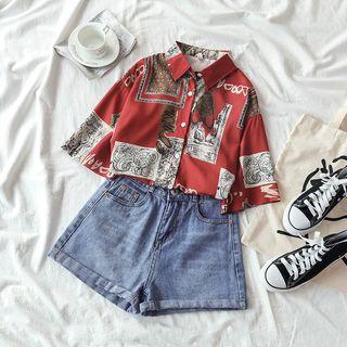 Printed Short-sleeve Shirt Red - One Size