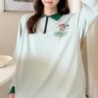 Loose-fit Long-sleeve Printed Half-zip Polo Shirt