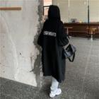 Lettering Hooded Zip-up Midi Coat Black - One Size