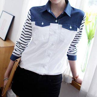 Stripe Panel Long-sleeve Blouse