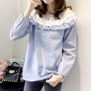 Crochet Trim Striped Blouse