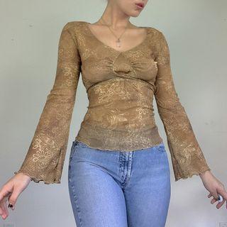 Print V-neck Flared-cuff Top
