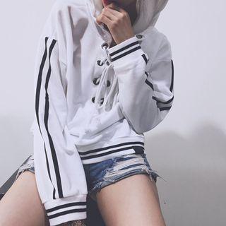 Lace-up Front Hooded Pullover
