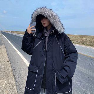 Long-sleeve  Furry Trim Long Jacket
