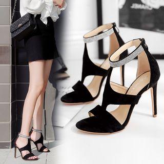 Rhinestone Ankle Strap Open Toe High Heel Sandals