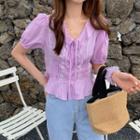 Plain Short-sleeve Slim-fit Blouse