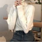 Turtleneck Cable Knit Sweater Milky White - One Size