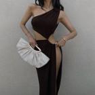 Sleeveless One-shoulder Cutout Slit Midi Dress