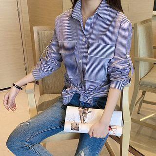 Striped Flap-pocket Long-sleeve Shirt