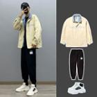 Two-tone Loose-fit Jacket / Long-sleeve Two-tone Lettering T-shirt / Lettering Joggers