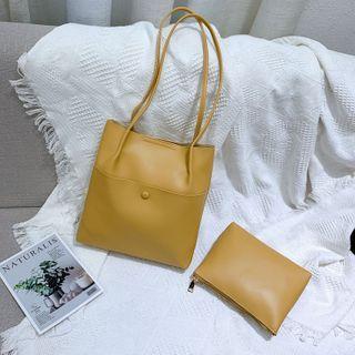 Set: Faux Leathers Tote Bag + Pouch